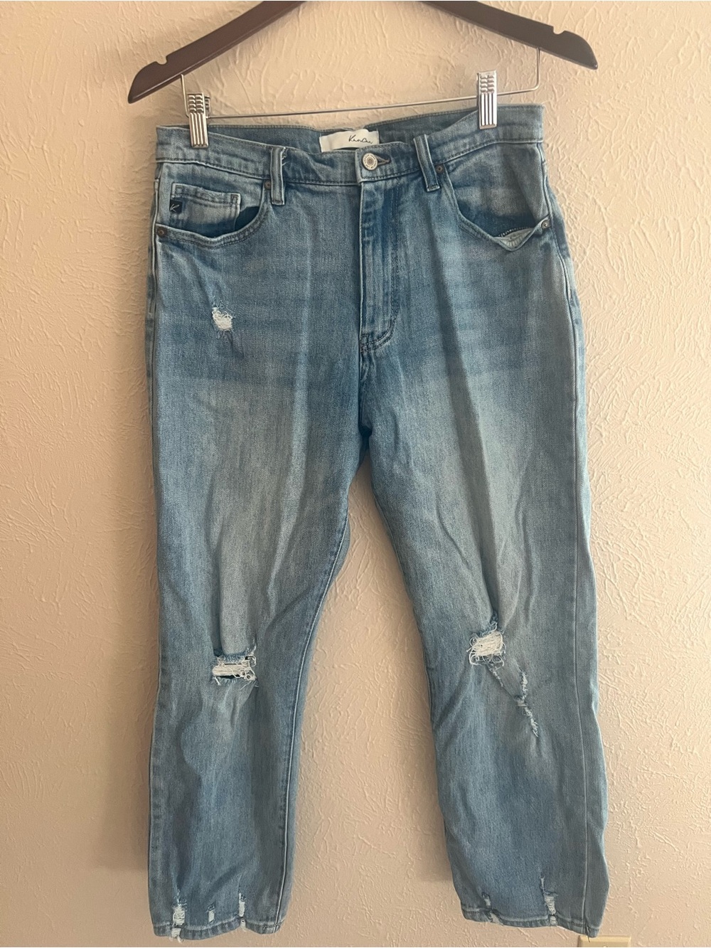Kancan Jeans Women’s 11/29 High Rise Straight Distressed Blue Denim
